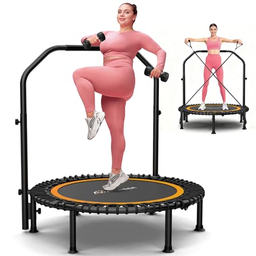 ANCHEER 40"/48" Foldable Mini Trampoline with Adjustable Handle for Adults - color: Deep Orange, size: 48 inch