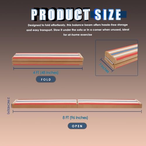 8 FT Floding Floor Balance Beam Gymnastics with Laser Guide for Kids