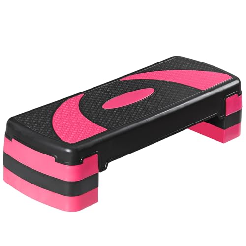 Non-Slip 31 Inch Aerobic Exercise Step Platform 4"-6"-8" Height Adjustable Risers for Home Gym Cardio Training Fitness Workout Stepper Trainer - color: Pink