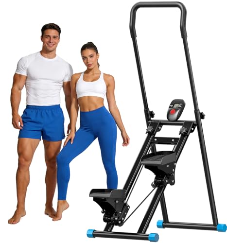 3-Level Adjustable Cardio Stair Stepper for Home, Folding Vertical Stair Stepper with Non-Slip Pedals & LCD Monitor, Portable Stair Stepper with Resistance & Handlebar, Supports 350 LBS, Unisex - size: Basic