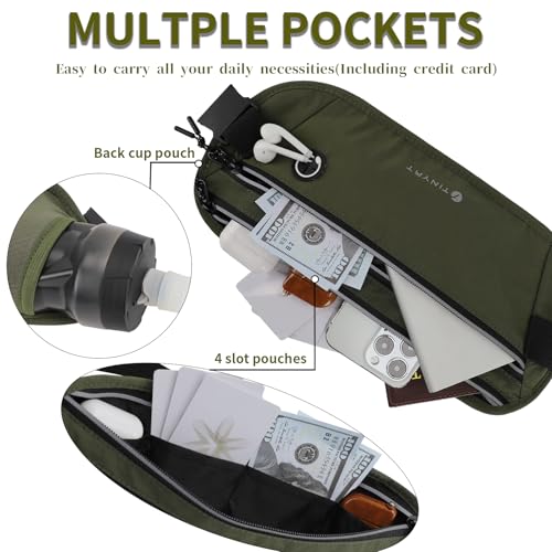 Slim Running Belt for Women Men Runners Fanny Packs With Phone Holder Hidden Pockets Exercise Waist Bag for Marathon Workout - color: DeepGreen/T2085