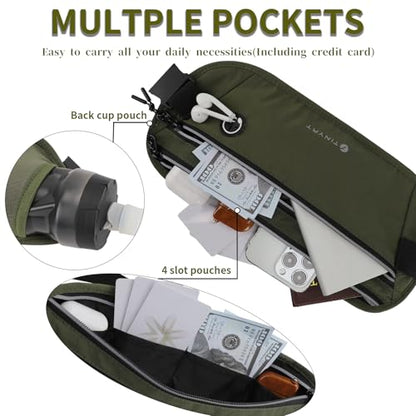 Slim Running Belt for Women Men Runners Fanny Packs With Phone Holder Hidden Pockets Exercise Waist Bag for Marathon Workout - color: DeepGreen/T2085