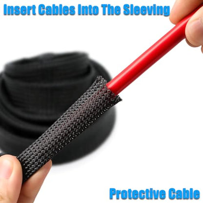 25ft PET Expandable Braided Cable Sleeve 5/8inch(16mm) Pet Braided Cable Sleeve for Audio Video Device Wire Automotive Wire (Black) - color: Black, size: 16mm"(5/8 inch)