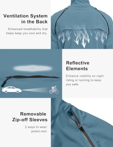 Little Donkey Andy Mens Packable Cycling Jacket Removable Sleeves & Hood - color: Blue, size: Small