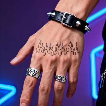 Semi Permanent Tattoo, Spider Web Flame Gothic Design, Small - color: Spider Web & Flame
