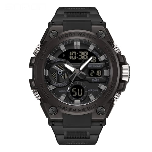 AIMES Men's Watches Sports Outdoor Waterproof Military Watch LED Date Alarm Stopwatch Multi-Function Tactics Big Face Wristwatch for Men - color: 3311-Black