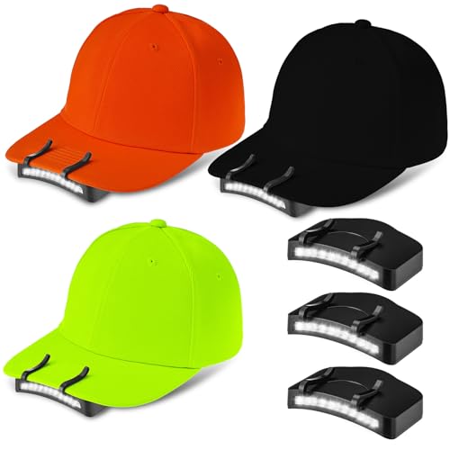 Mudder 3 Pcs Baseball Cap with Lights Clip on 11 LED Hat Headlamp Battery Powered LED Hat Brim Lamp Ultra Bright Flashlight