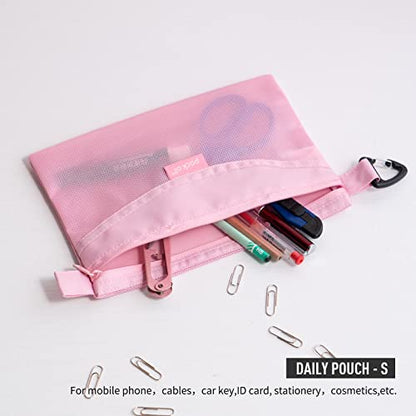 pack all 3 Pcs Water-Resistant Zipper Pouch, Mesh Zipper Bag - color: Pink, size: Set