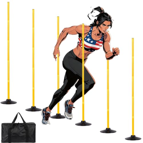 Desyeryamimi 5 FT Agility Training Poles for Soccer/Dog/Horse,Adjustable Football Basketball Speed and Agility Training Equipment,Set of 4/6 with Round Rubber Base