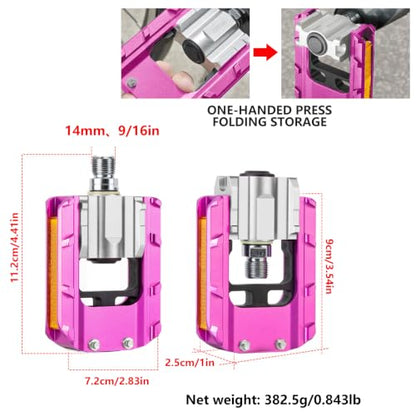 Folding Bike Pedals, All Aluminum Alloy Non-Slip Bike Pedals - color: Rose Red