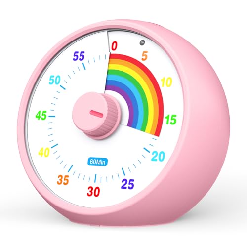 Visual Timer for Kids, 60-Minute Countdown Timer for Classroom Office Kitchen, Desk Timer Kids Time Management Tools with Silent Operation, Pomodoro Time Rainbow Pattern (Pink) - color: Pink