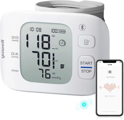 yuwell Smart Wrist Blood Pressure Monitor with Bluetooth | Medical Grade, BP Machine for Home Use | Ultra Light Weight, Smart Inflation Cuff, Large Display, Rechargeable Battery, App for iOS & Android - style: 8800AR