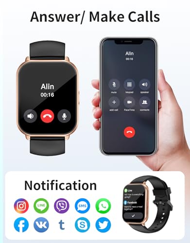 RUIMEN Smart Watches for Men Women (Answer/Make Call, 2 Bands), 1.8", BK/GD - color: Black/Copper