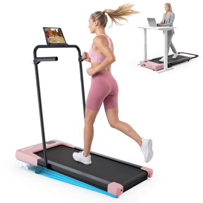 DeerRun Under Desk Walking Pad Treadmill for Home Office & Small Spaces, 6% Manual Incline, 0.6–3.8 MPH Walking Speed, 2.5 HP, 300 lb Capacity, App & Remote Control - color: BlushPink