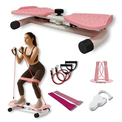 Ultra-Quiet Waist Twisting Exercise Bundle - Ab Twister Board With 2 Resistance Bands, 1 Length Adjustable Jump Rope, an Automatic Waist Measuring Tool and Workout Guide - Made with ABS/PP Plastic Foot Pedals and a Steel Base - High Durability - Workout B