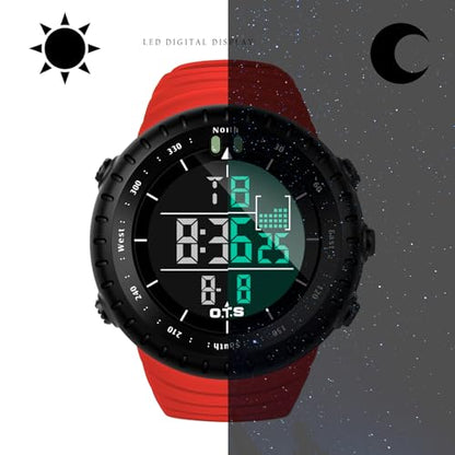 PALADA Men's Digital Sports Watch Waterproof Tactical Watch with LED Backlight Watches for Men - color: Red