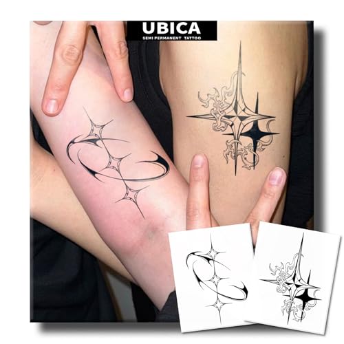Semi Permanent Tattoo, Abstract Sharp Gothic Star Design, Medium - color: star
