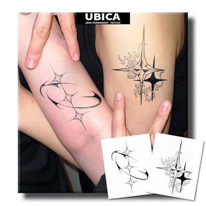 Semi Permanent Tattoo, Abstract Sharp Gothic Star Design, Medium - color: star