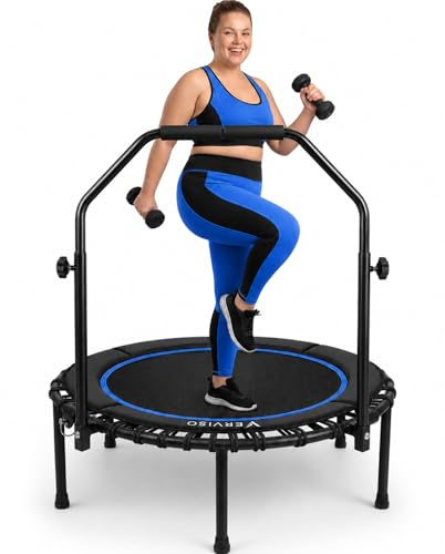 40"/46"/50" Bungee Rebounder Trampoline for Adults, 460LBS Low Impact Quiet Foldable Mini Trampoline, Easy Assembly Indoor Fitness Rebounder with Handle for Whole-Body Workout - color: Black-Blue, size: 40-Inch