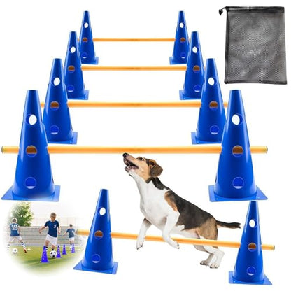 Dog Agility Jump Set, Adjustable Hurdles Training Equipment with Cones