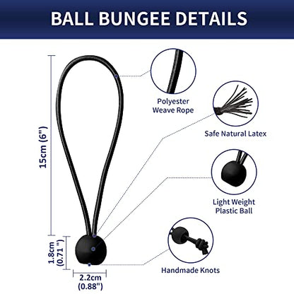 6 Inch Ball Bungee Cords, 50 Pack Heavy Duty UV Resistant Elastic Strap, Reusable Tie Down Cord with Balls, Indoor Outdoor Cords for Golf Net, Soccer Goals, Camping, Tent Poles, Hose (Black) - style: Black 50 Pack