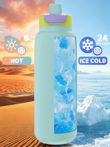 LAOION 32 oz Insulated Stainless Steel Sports Water Bottle - color: Blue, size: 32 Ounces