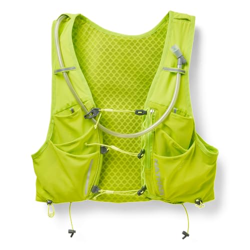 Nathan Hydration Vest 12L for Running & Hiking - Quick-Fit Adjustments, Breathable Mesh, 1.6L Insulated Bladder, Lightweight 8.8 oz, 6 Power Mesh Pockets, Diagonal Zip - Pinnacle Pro - size: X-Large, style: Finish Lime/Reflective Silver