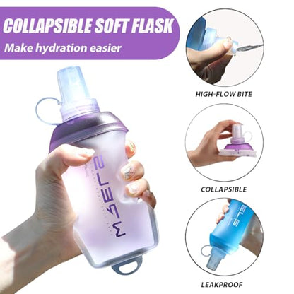 WRELS 200ml/350ml/500ml Collapsible Soft Flask,BPA Free Folding Soft Water Bottle with Hanging Ring,Lightweight TPU Hydration Flask for Running Marathon Cycling Hiking(350ml-2 Packs) - color: Purple-350ml*2