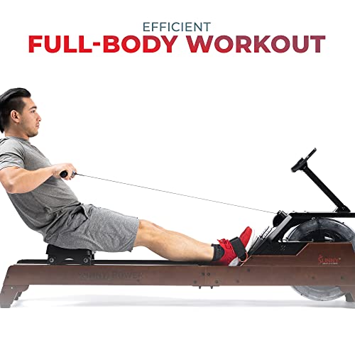 Sunny Health & Fitness Premium Water Rower w/Intensive Dynamic Real-Time Resistance, 300 LB Capacity Flip-able Rowing Machine for Home Training, Optional Free SunnyFit App Connection - color: Brown