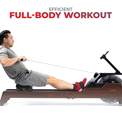 Sunny Health & Fitness Premium Water Rower w/Intensive Dynamic Real-Time Resistance, 300 LB Capacity Flip-able Rowing Machine for Home Training, Optional Free SunnyFit App Connection - color: Brown