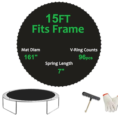 Replacement Trampoline Mat，Heavy-Duty, UV-Resistant & Durable Bounce Pad for 12/14/15ft Round Trampolines - Perfect for Safe & Fun Jumping - size: 15FT|161" Diam|96 V-Rings|Fits 7" SpringsLength