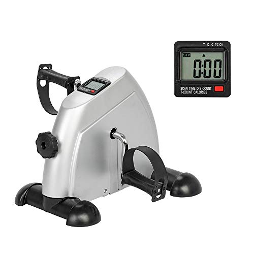 Portable Under Desk Exercise Pedal Bike for Legs and Arms, Durable Leg and Arm Recovery Medical Exerciser with LCD Display (Silver) - color: Silver