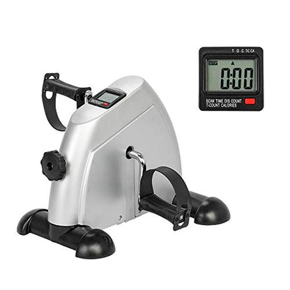 Portable Under Desk Exercise Pedal Bike for Legs and Arms, Durable Leg and Arm Recovery Medical Exerciser with LCD Display (Silver) - color: Silver