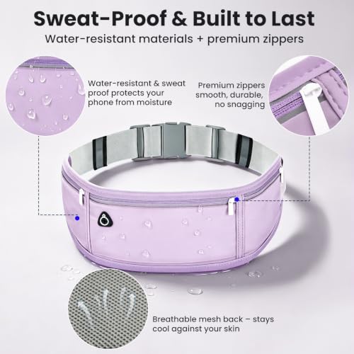 Slim Running Belt Fanny Pack for Men and Women – No-Bounce Waist Pack for Phone, Fits iPhone 17 Pro Max, Sweatproof 3-Pocket Pouch for Runners, Gym, Hiking (purple) - color: Purple