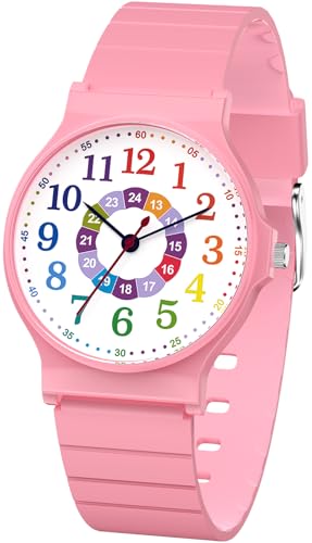 SOCICO Kids Analog Watch 30M Waterproof & Learning Time for Girls Boys - color: Pink-Color Dial