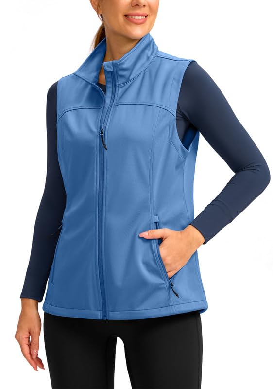 Soothfeel Women's Vest with 4 Pockets Lightweight Jacket Hiking Travel - color: Light Blue, size: Small