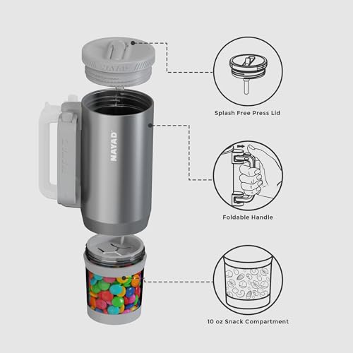 23oz Insulated Tumbler with Foldable Handle & 10oz Snack/Pill Box Container - color: Metal Gray