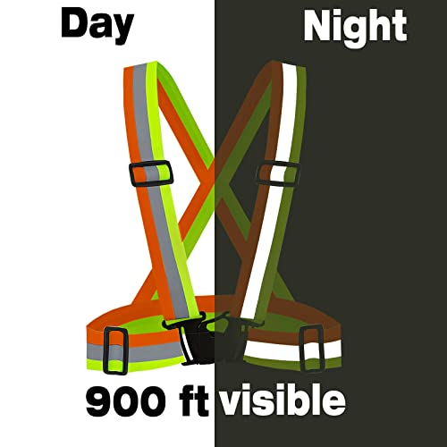 DUSKCOVE 2 Pack Hi Vis Safety Vests - Adjustable Bright Neon Color High Visibility Reflective Safety Straps Gear for Traffic Control, Running, Cycling - color: Yellow & Orange