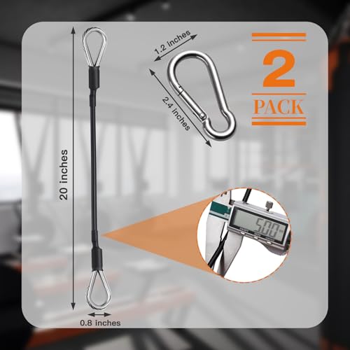 2PCS Gym Cable Extension,Replacement Cable Machine Accessories,Cable Pulley Attachments for Gym -Thick 5mm(0.2inch) Heavy Duty Steel Wire Rope for Home Gym Cable, Leg Extensions Machine - size: 20 inch (2PCS)