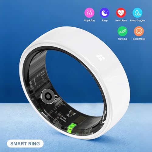 Smart Ring, Ceramics Fitness Tracker & Health Monitoring Ring with Heart Rate/SpO2/HRV/Sleep Tracking, Multi-Sport Activity Tracker, 5ATM Waterproof, iOS Android Compatible (White, 8) - size: 8