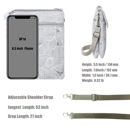 LassZone Canvas Cute Crossbody Bags for Women Mini Shoulder Handbag Cell Phone Purse Wallet Leaves Pattern Coin Pouch - color: Light Grey