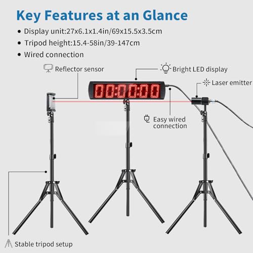 Indoor Wired Laser Timer for Training,LED Stopwatch Race Clock,Racing Timer,Skating Track and Field Running for Sprints Bike Motorcycle - style: 27 x 6.1inch