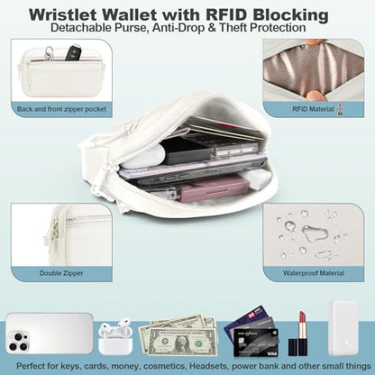 YFWE Clip and Go Strap for Phone with Wallet Crossbody, Adjustable Phone Lanyard with Detachable RFID Wristlet Wallet, Pattern Strap - Cream&Silver (L) - color: Cream-silver, size: Large