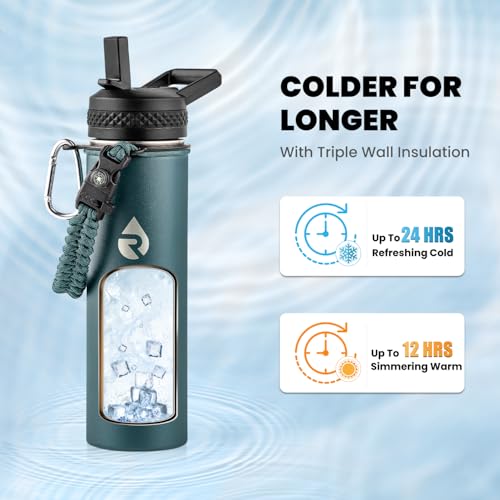 RAYMYLO Insulated Water Bottle 20 oz, Triple Wall Vacuum Stainless Steel - color: Dark Green, size: 20 Ounces