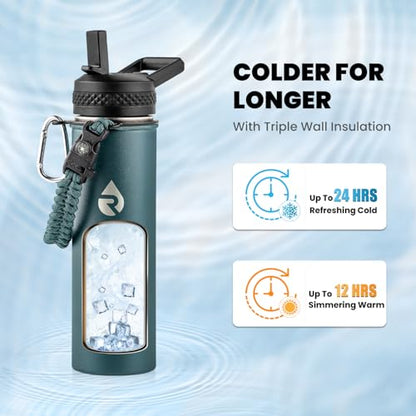 RAYMYLO Insulated Water Bottle 20 oz, Triple Wall Vacuum Stainless Steel - color: Dark Green, size: 20 Ounces