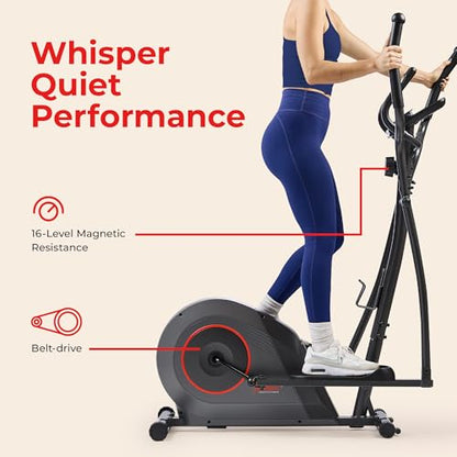 Sunny Health & Fitness Smart Upright Elliptical Machine with Pulse Sensor - size: 12" Stride