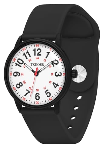 TKIIOER Nurse Watch for Nurse Medical Professionals Students Women Men, 50M Waterproof 12/24 Hour Military Time Luminous Easy Read Dial, Second Hand Watch for Nursing - color: Black White