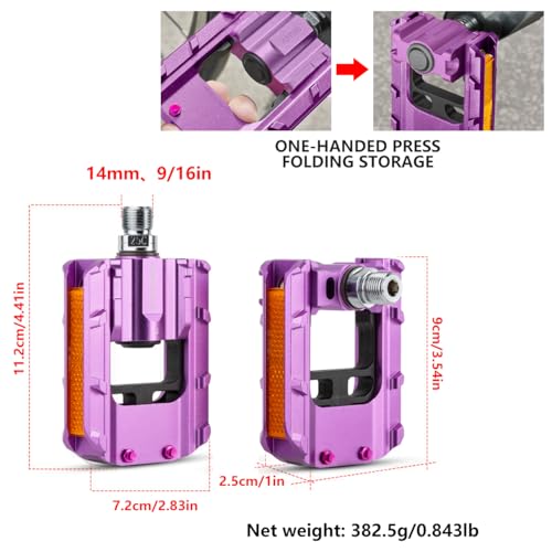 Folding Bike Pedals, All Aluminum Alloy Non-Slip Bike Pedals - color: Purple