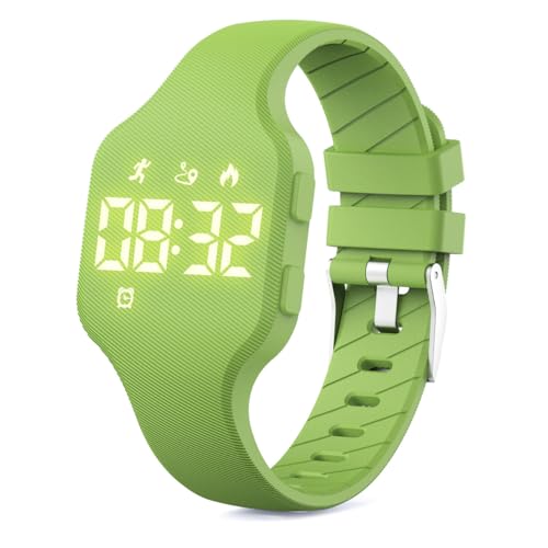 Kids Led Activity Tracker Tracker Watch for Ages 5-15, No App Required, Digital Sport Wristwatch, Waterproof, Pedometer, Alarm Clock, Silicone Strap, for Teens Children Students Boys Girls - color: Green