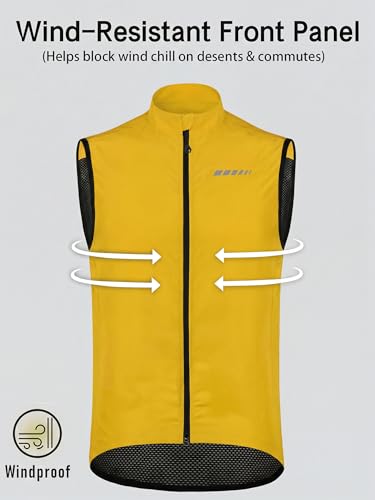 qualidyne Men's Windproof Cycling Vest, Full-Zip Sleeveless Bike Gilet - color: Earthy Yellow, size: Medium